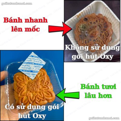 So sánh chiếc bánh có sử dụng gói hút Oxy và bánh không sử dụng gói hút Oxy