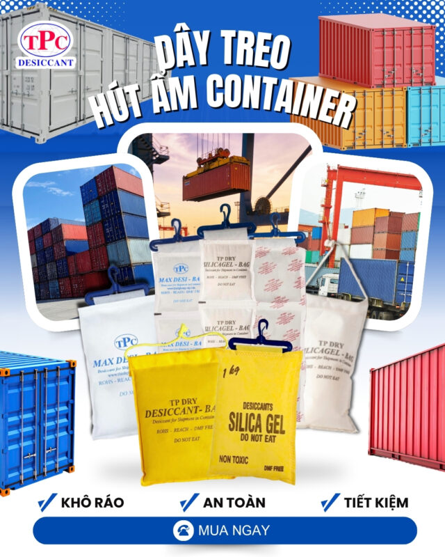 Hút ẩm container 30-60 ngày bằng dây treo hút ẩm