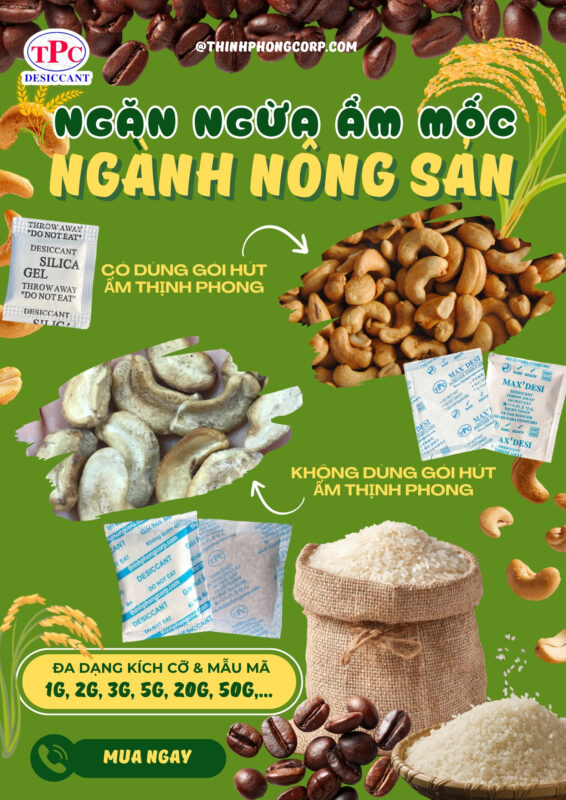 gói hút ẩm cho nông sản hạt điều